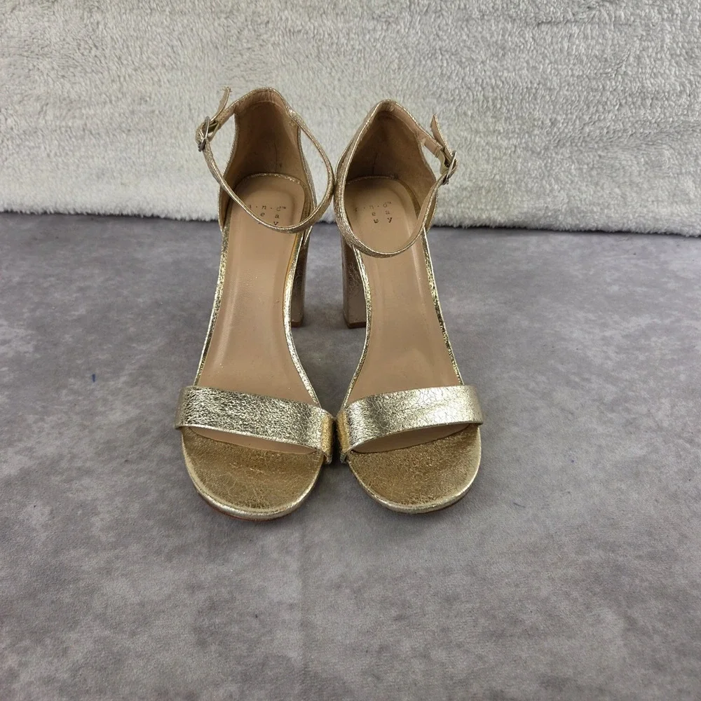 A New Day Womens Gold Metallic Block Heel Strappy Sandals Size 8 S2153